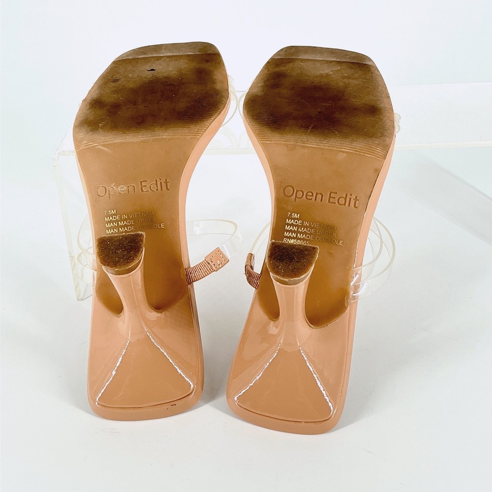 Open Edit Size 7.5 Tan Nude Clear Strappy Kitten‎ Heel Slide Sandals Tawney - Picture 7 of 14